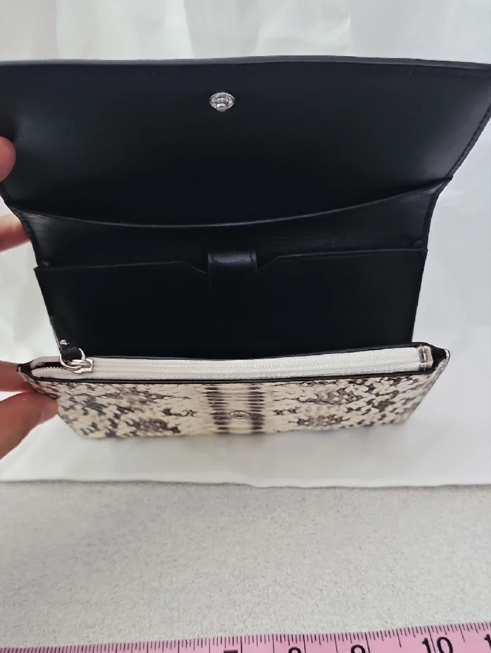 Michael Kors Snakeskin-Print Foldover Clutch - Black & Cream